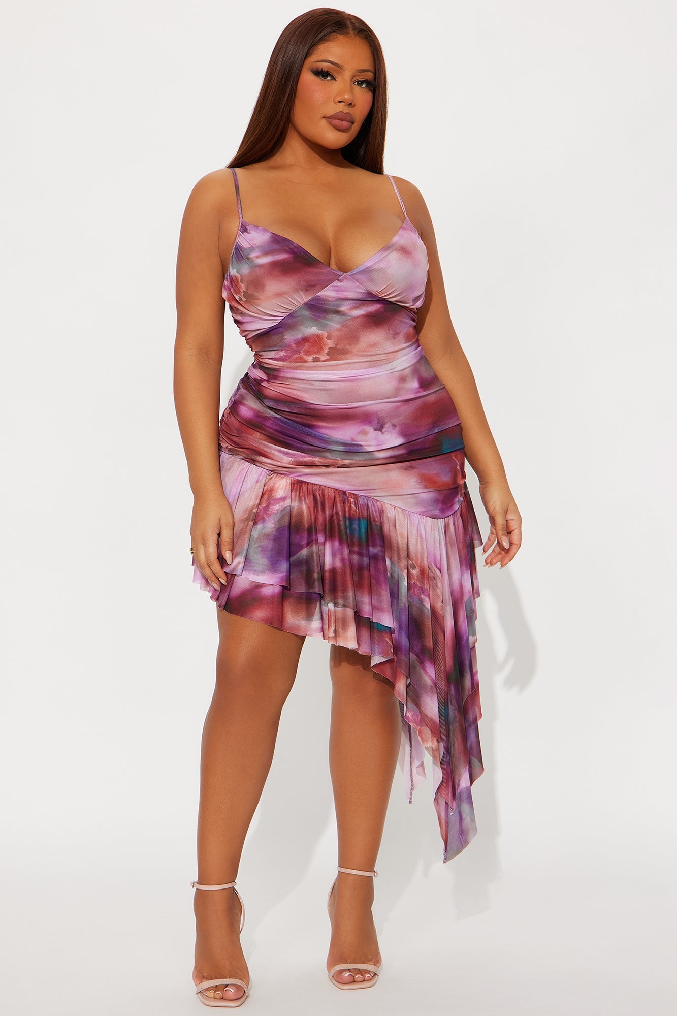 Sugar And Spice Asymmetrical Midi Dress - Purple/combo