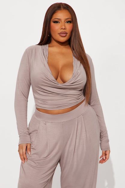 Hazel Cowl Neck Pant Set - Taupe