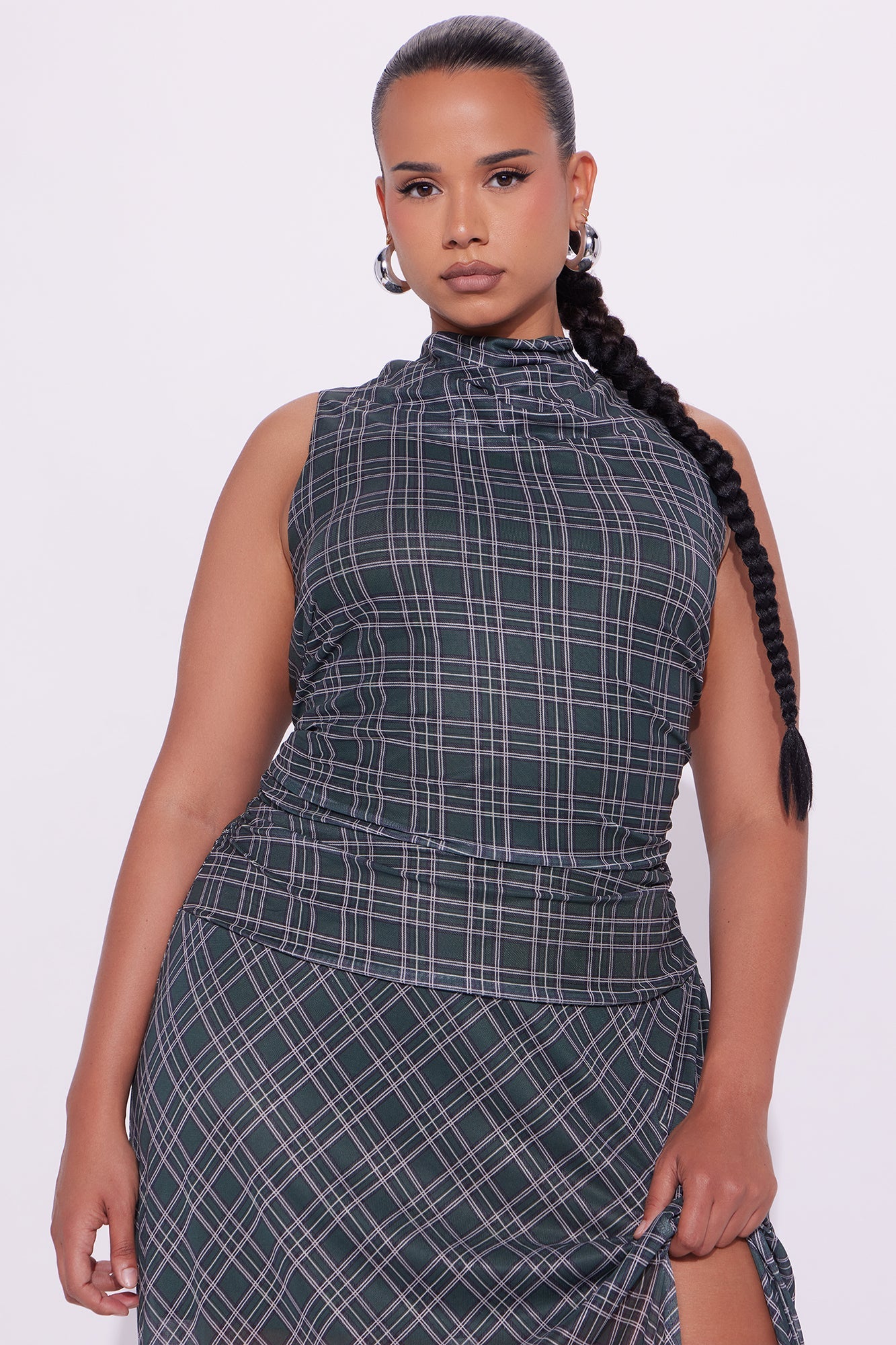 Hailie Plaid Mesh Maxi Dress - Green/combo