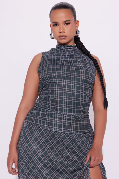 Hailie Plaid Mesh Maxi Dress - Green/combo