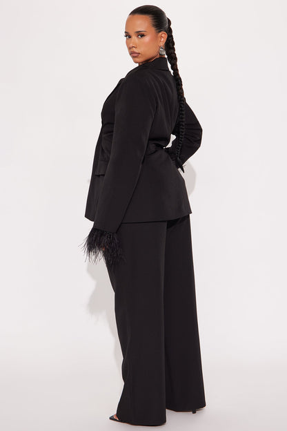 Feathered Agenda Blazer Pant Set - Black