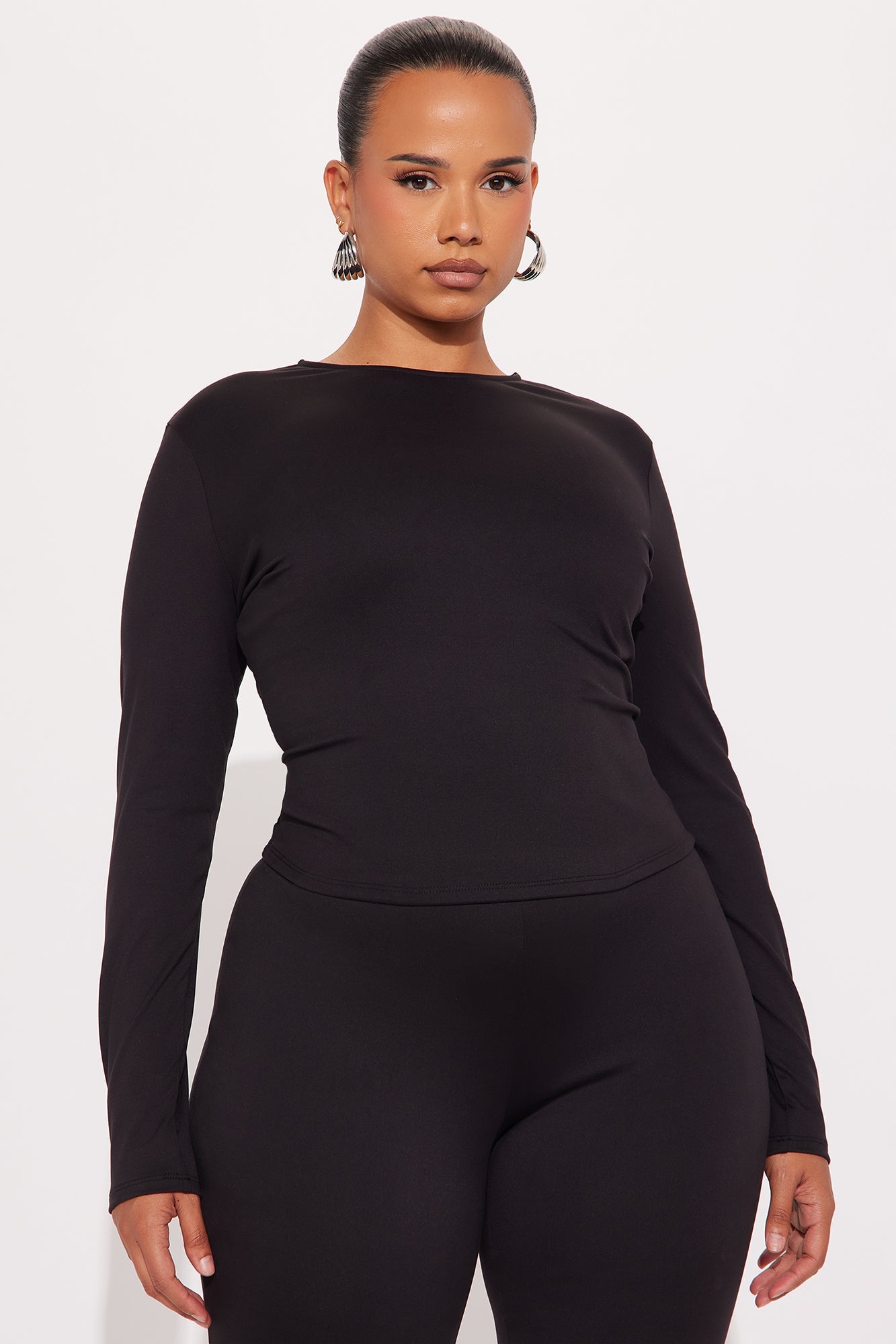 All Day Sleek Long Sleeve Matte Tricot Capri Set - Black