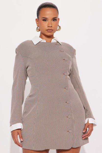 Case Dismissed Houndstooth Mini Dress - Brown/combo
