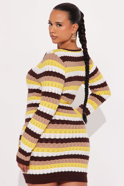 Kalian Striped Mini Sweater Dress - Chocolate/Combo