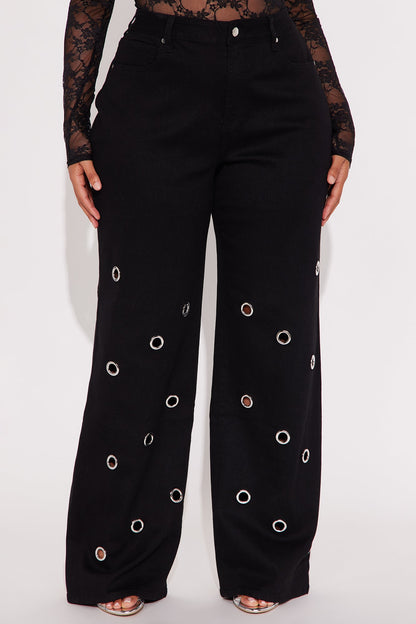 Talking In Circles Wide Leg Pant 34″ - Black