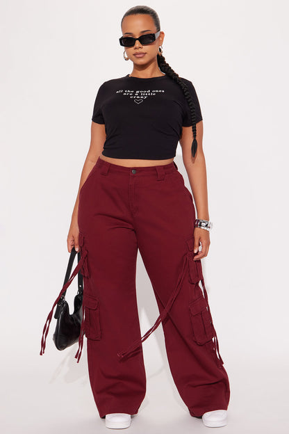 Golden Hour Wide Leg Cargo Pant - Burgundy