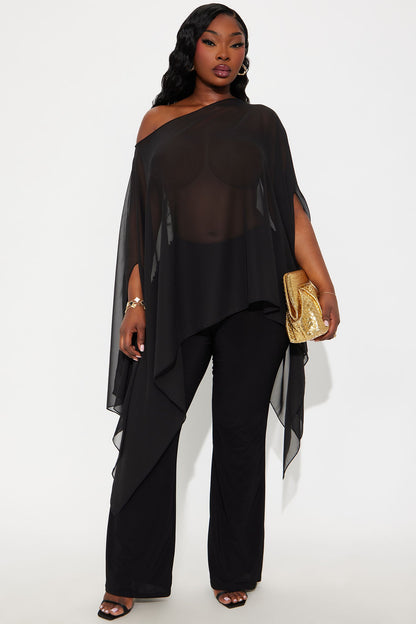 Get In Line Long Chiffon Kimono Top - Black