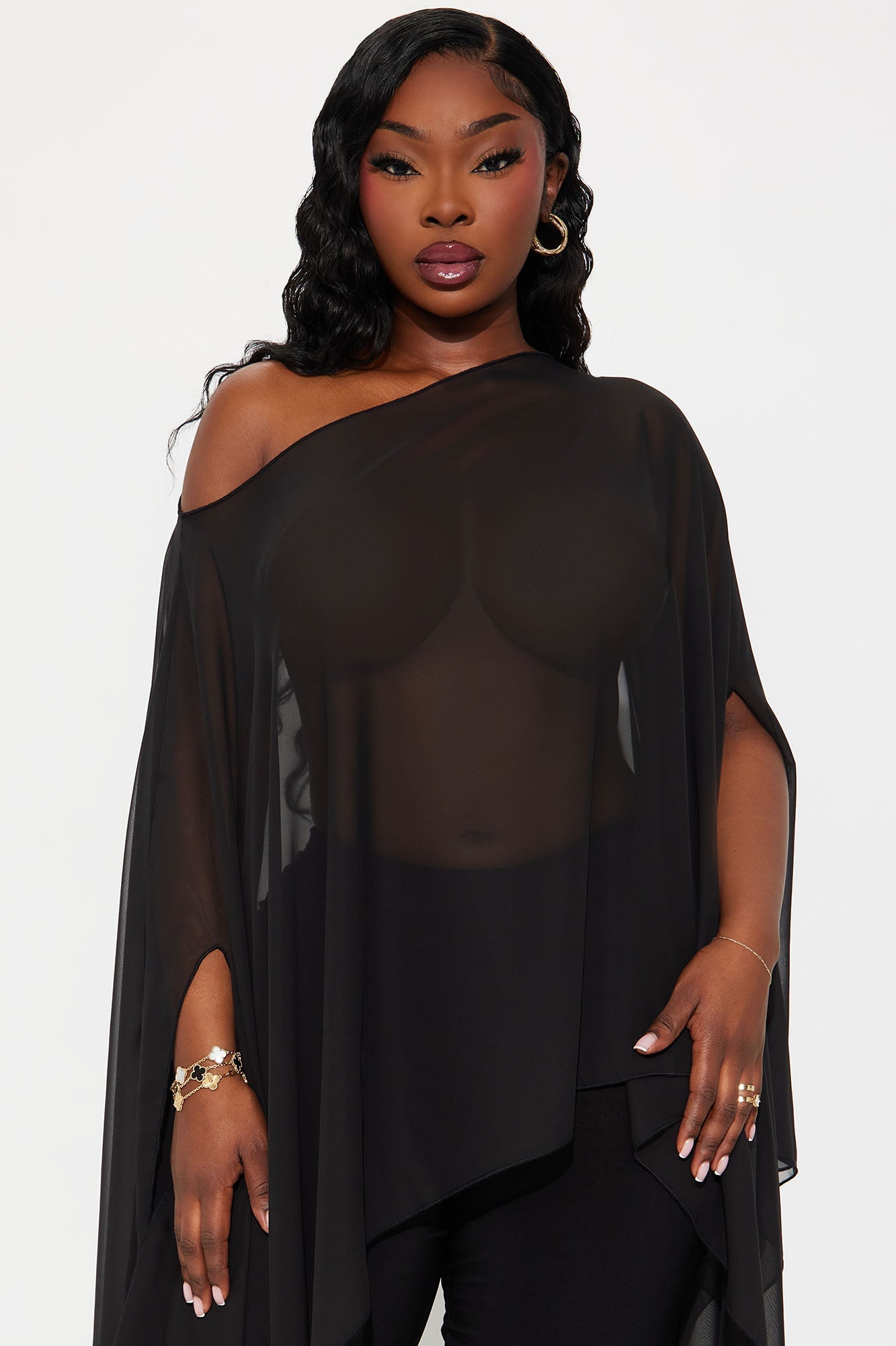 Get In Line Long Chiffon Kimono Top - Black