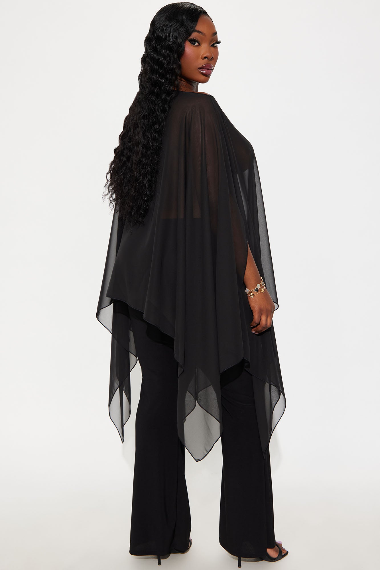 Get In Line Long Chiffon Kimono Top - Black