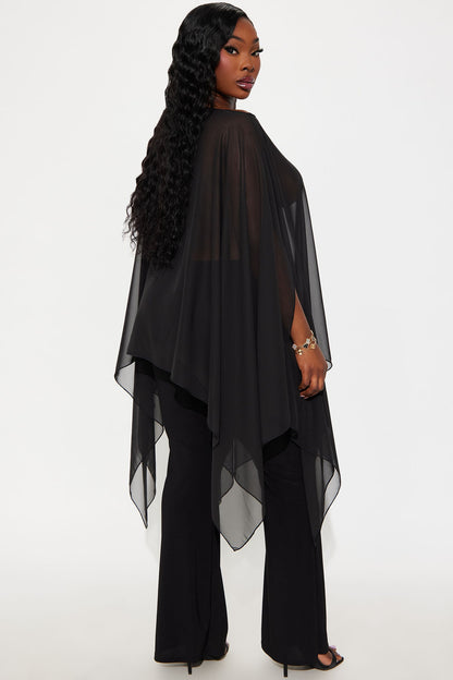 Get In Line Long Chiffon Kimono Top - Black