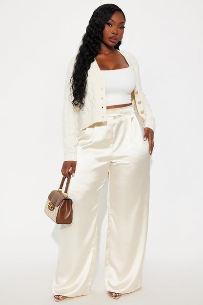 Tone It Down Satin Trouser - Cream