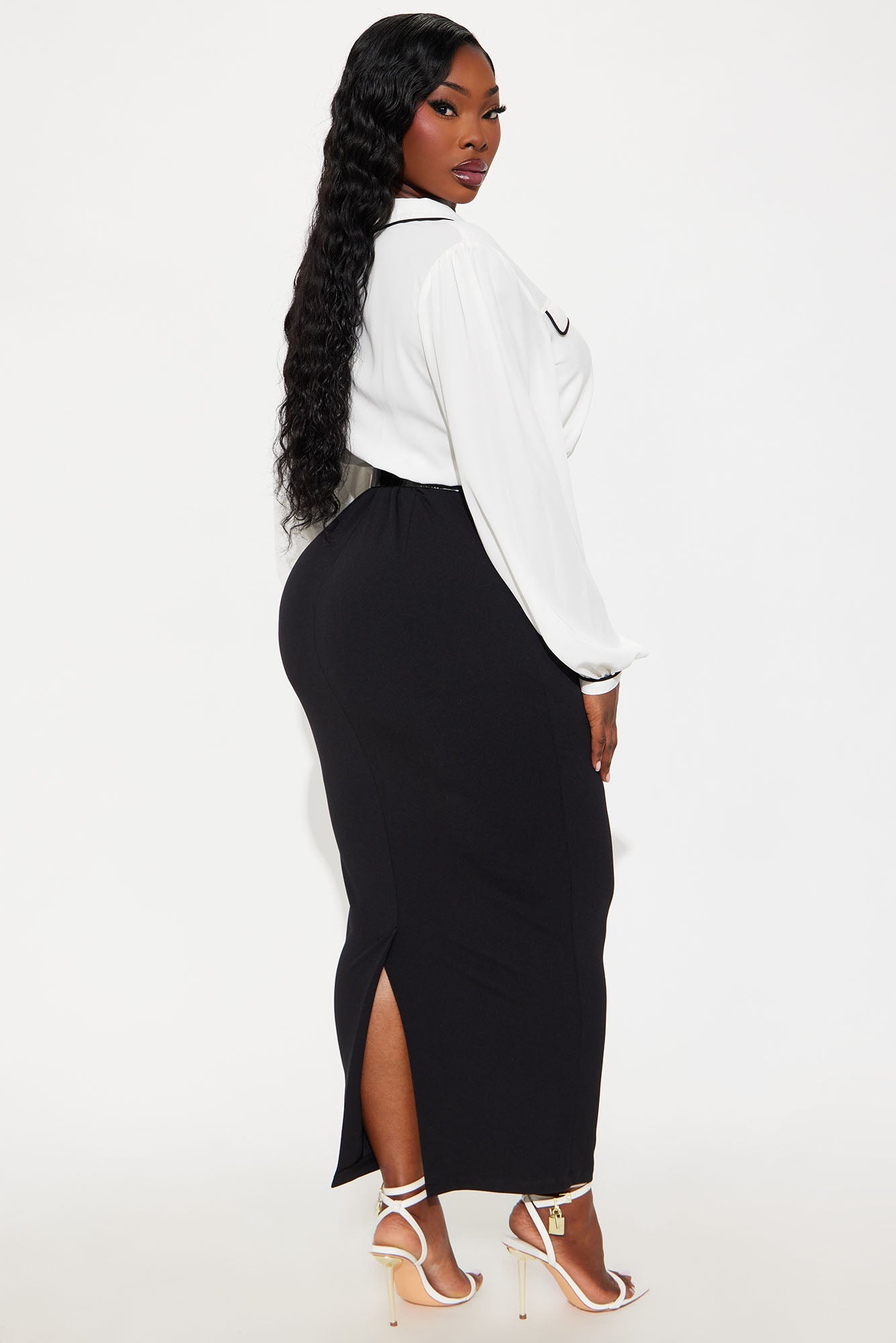 Makena Belted Maxi Dress - White/Black