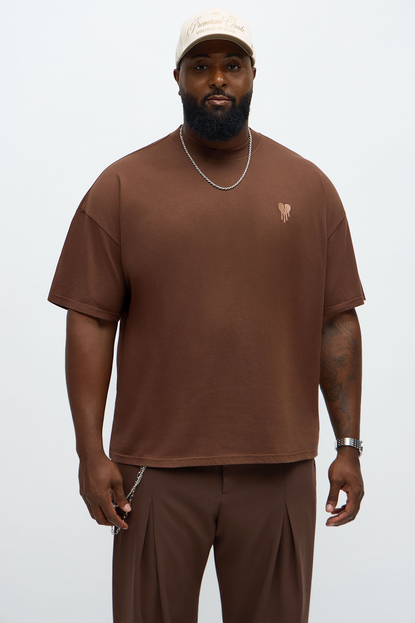 Oversized Mini Embroidery Heavy Weight Boxy tee - Dark Brown