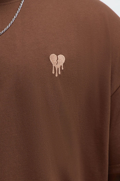 Oversized Mini Embroidery Heavy Weight Boxy tee - Dark Brown