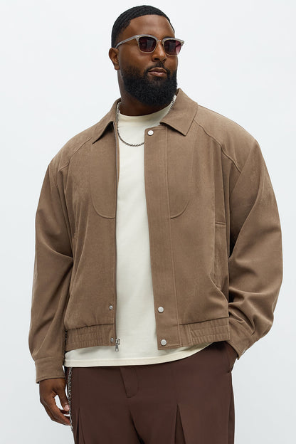 Side Street Paneled Bomber Jacket - Brown