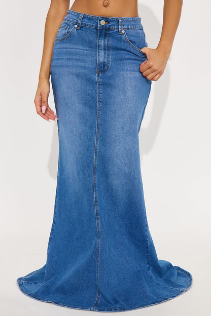 Courtney Denim Maxi Skirt - Medium Wash