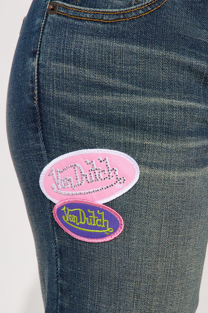 Von Dutch Tint Low Rise Flare Jeans - Dark Wash