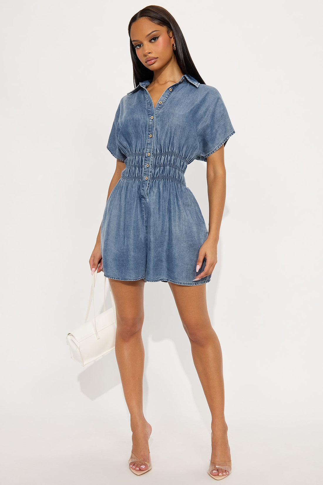 Sweet And Soft Washed Romper - Denim