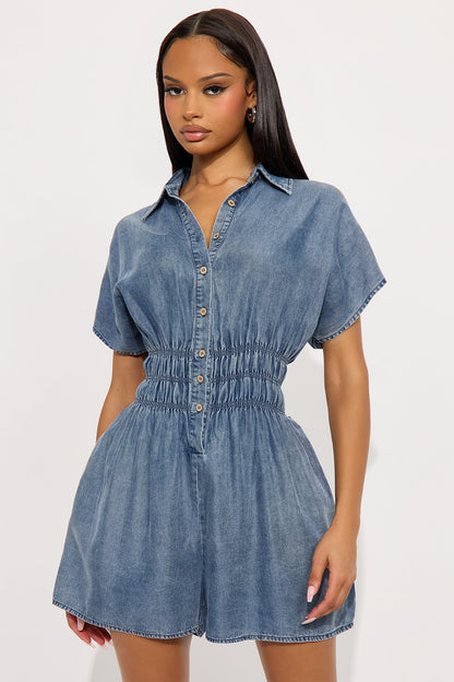 Sweet And Soft Washed Romper - Denim