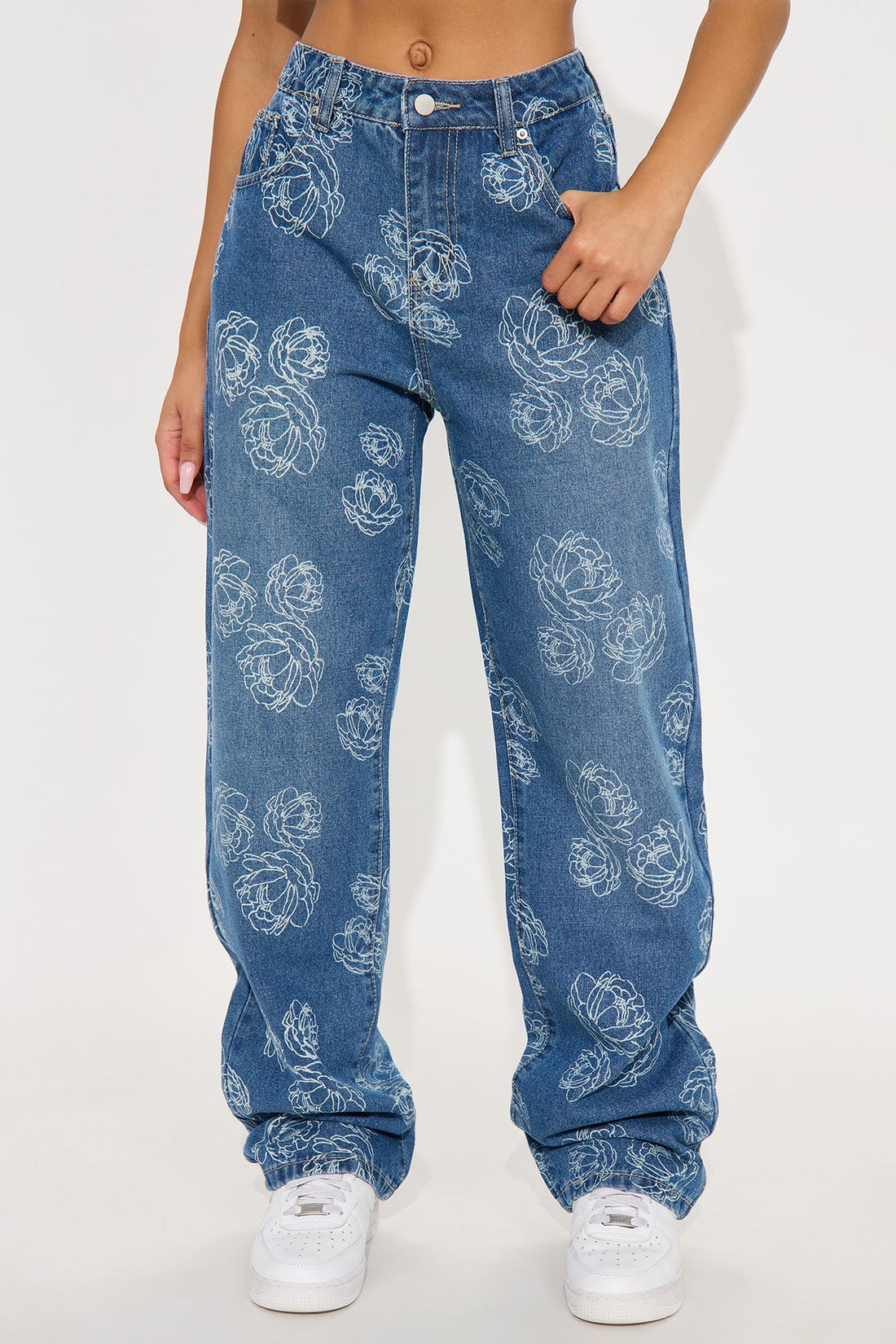 Secret Garden Straight Leg Jeans - Medium Wash