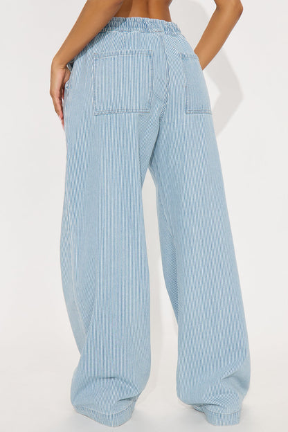 Tall Seawalk Striped Pull On Wide Leg Jeans - Light Blue