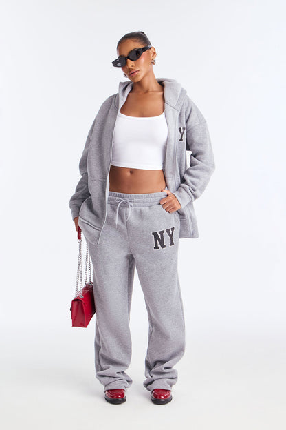 NY Oversized Fleece Pant Set - Heather Grey