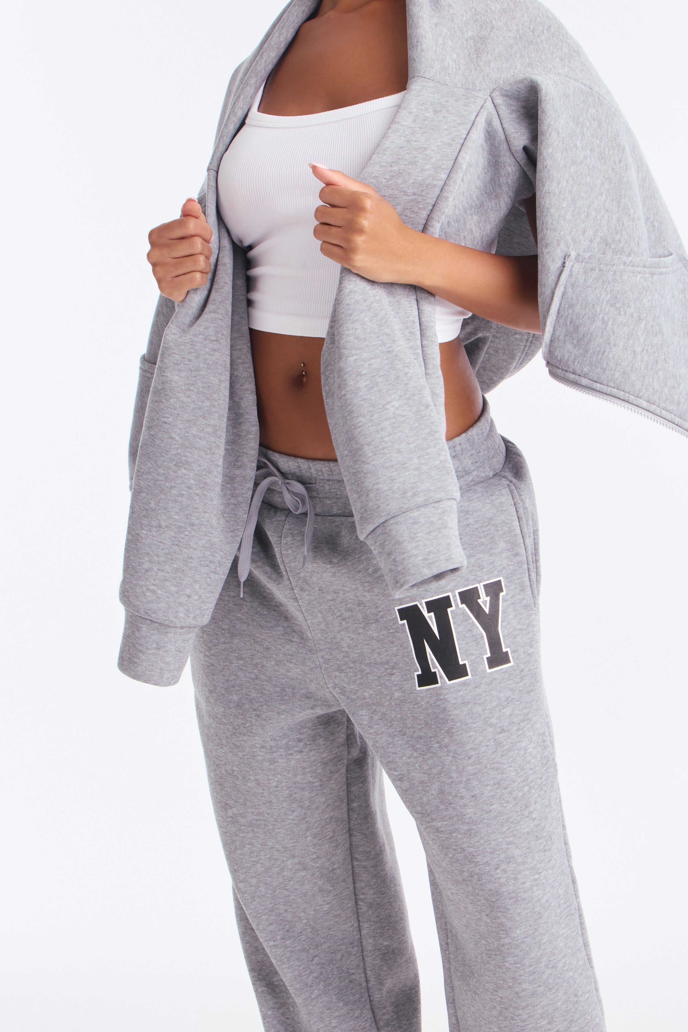 NY Oversized Fleece Pant Set - Heather Grey