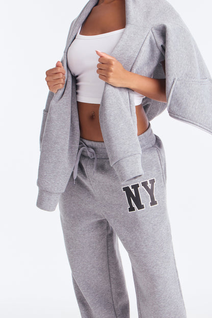 NY Oversized Fleece Pant Set - Heather Grey