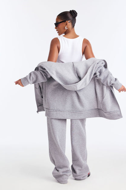 NY Oversized Fleece Pant Set - Heather Grey