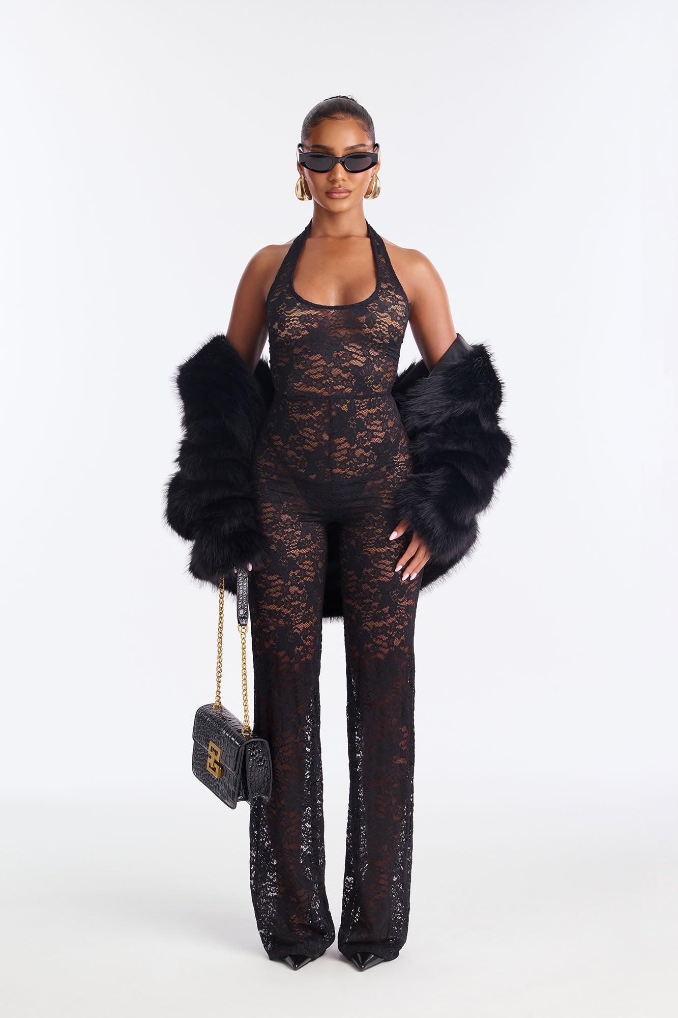Love To Like Sheer Lace Jumpsuit - Black