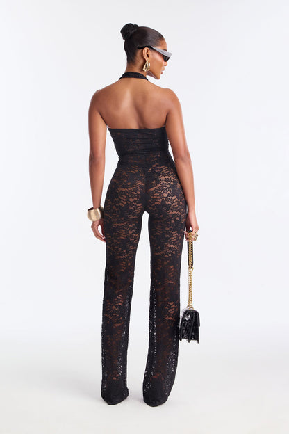 Love To Like Sheer Lace Jumpsuit - Black