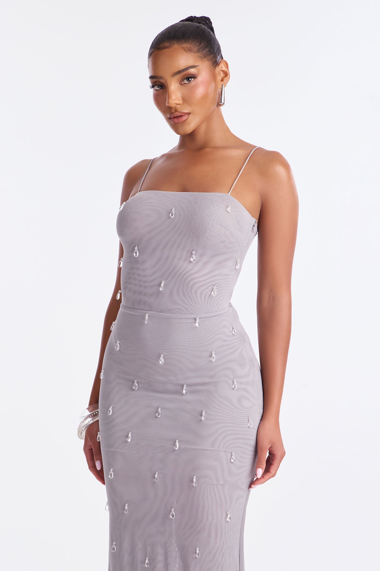 Drip Effect Maxi Dress - Grey