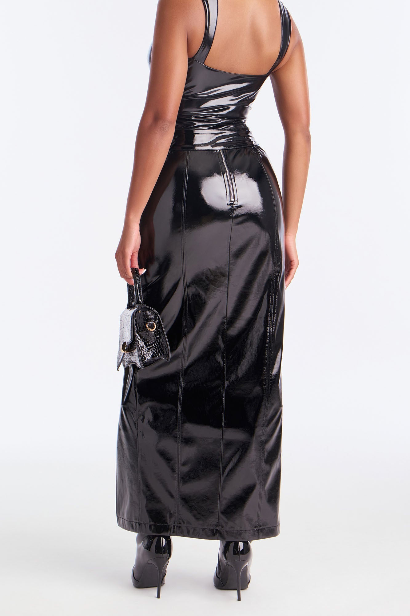 Not Your Babe Faux Patent Leather Maxi Skirt - Black