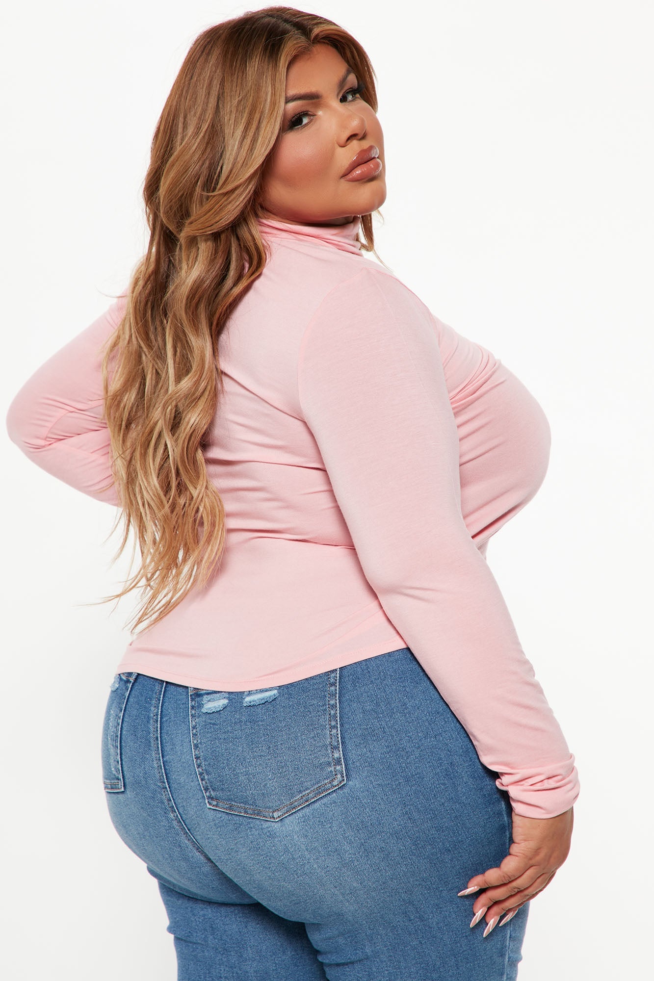 Pamela Turtle Neck Long Sleeve Top - Pink