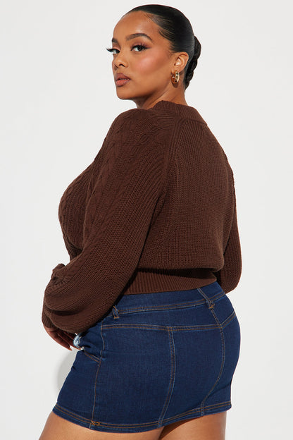 Melissa Cable Knit Cropped Sweater - Chocolate