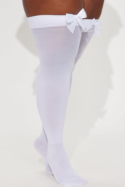 Sweet Desires Sheer Bow Thigh Highs - White