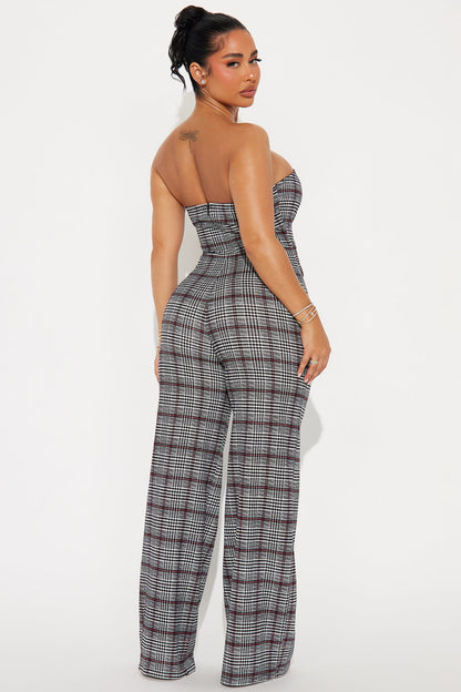 Late to Work Jumpsuit - Grey/combo