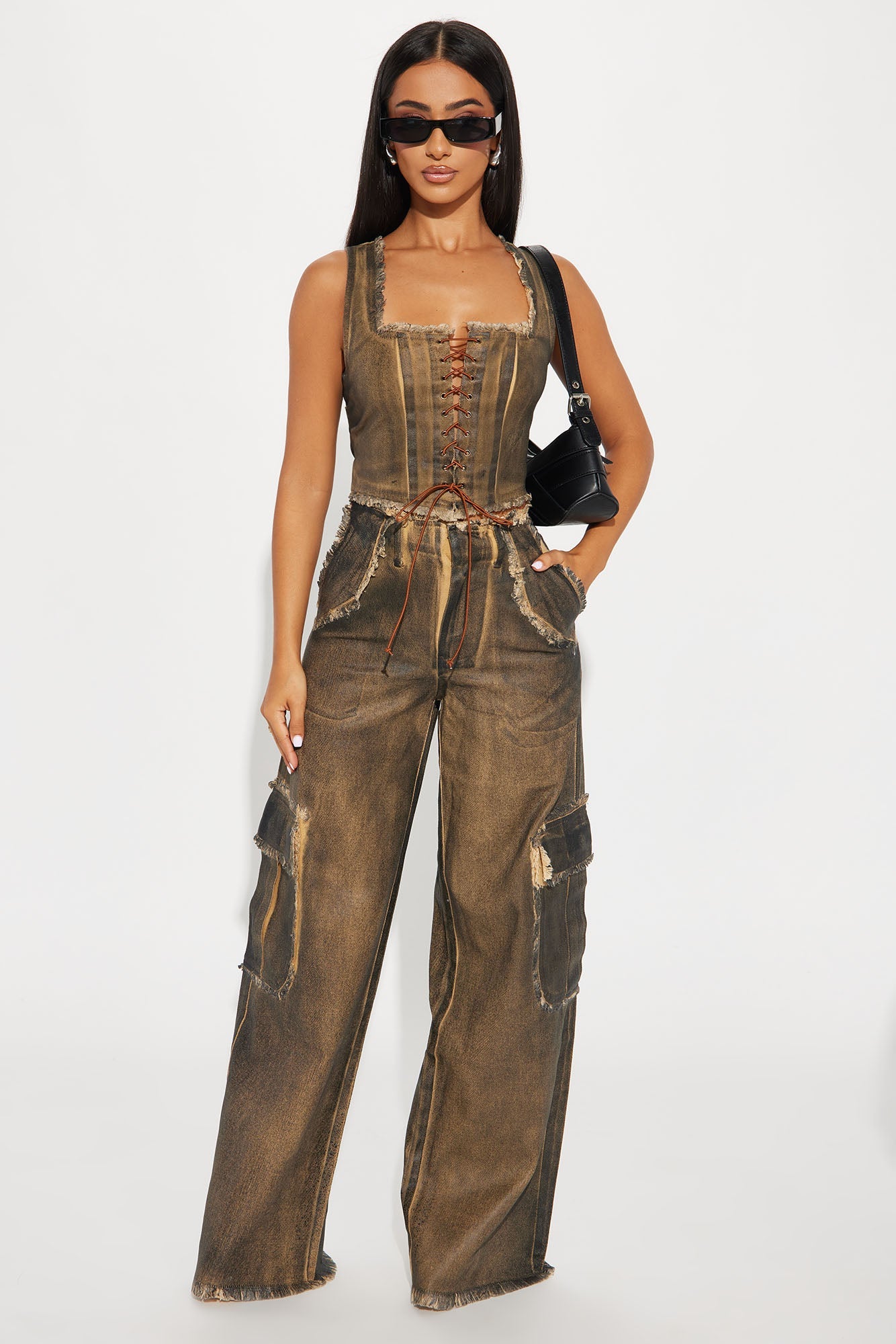 Viper Love Coated Pant Set - Brown