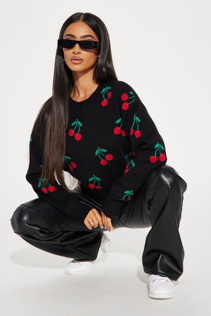 I Love Cherries Sweater - Black/combo