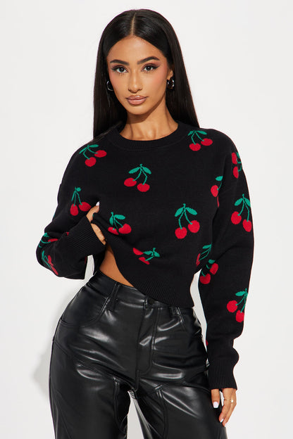 I Love Cherries Sweater - Black/combo