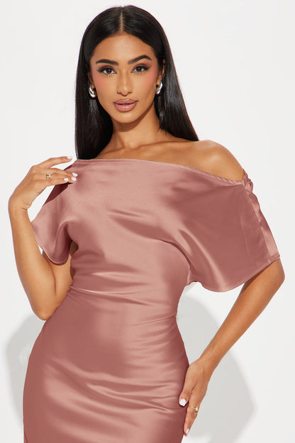 Serene Escape Satin Midi Dress - Mauve