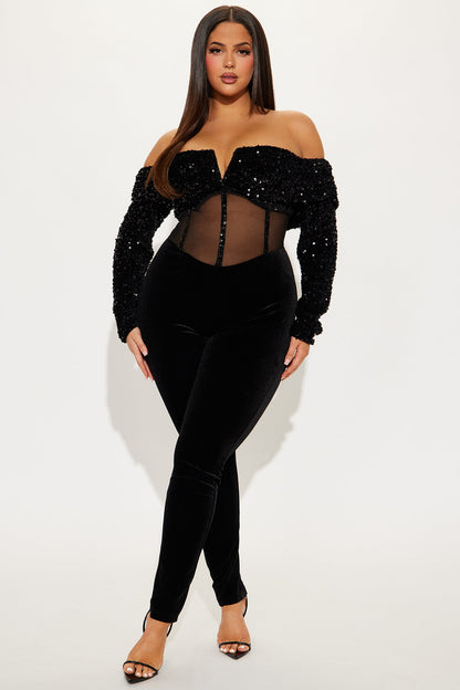 Special Invite Velvet Jumpsuit - Black