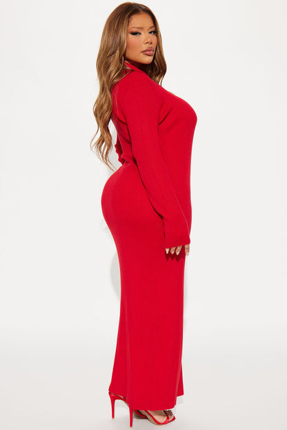 Anna Sweater Maxi Dress - Red