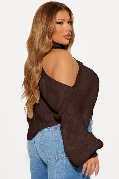 Karasi Cold Shoulder Sweater - Chocolate