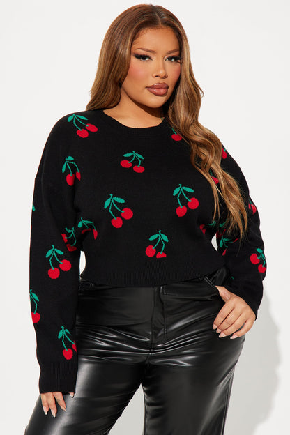 I Love Cherries Sweater - Black/combo