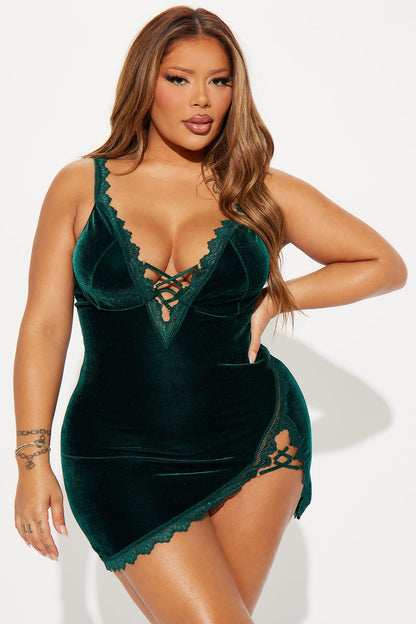 Wine By The Fireplace Velvet Chemise - Green