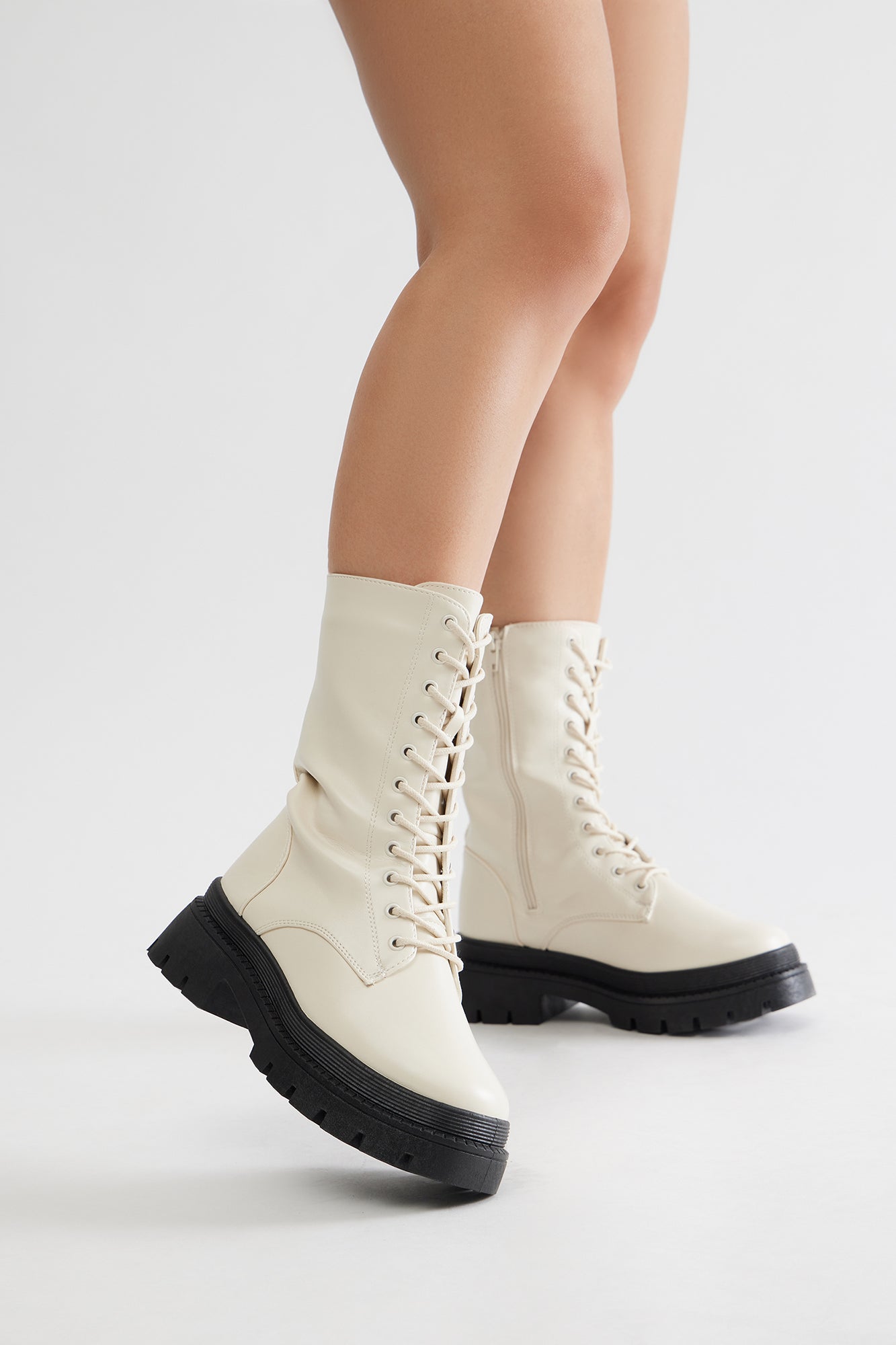 Vail Lace Up Combat Boots - Cream
