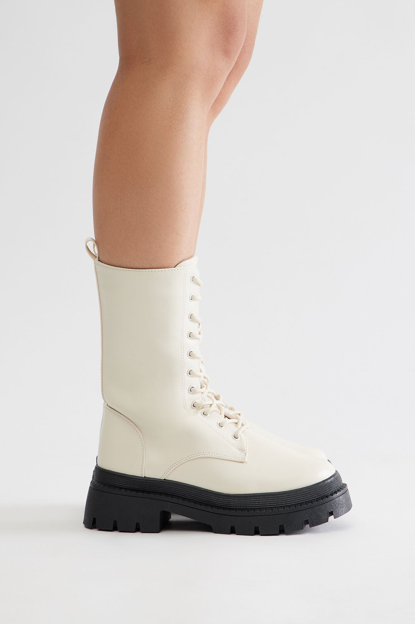 Vail Lace Up Combat Boots - Cream