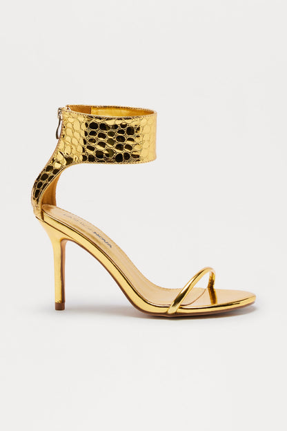 Amaze Metallic Ankle Strap Heels - Gold