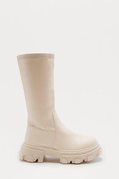 Shale Faux Leather Boots - Beige